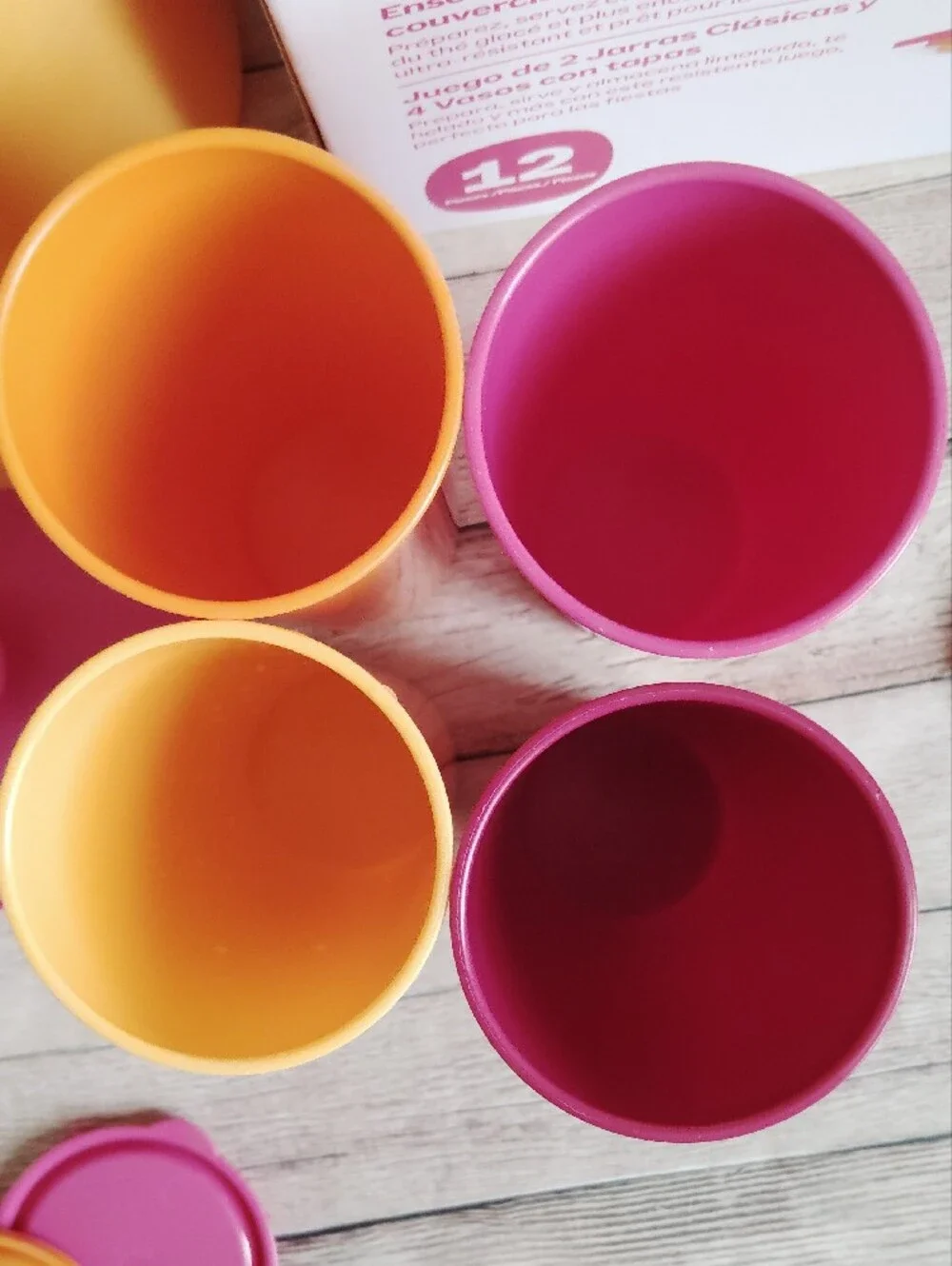 Tupperware Pink and Yellow Heritage 2-Pitcher & 4-Tumbler Set With Lid 12 Pc Set